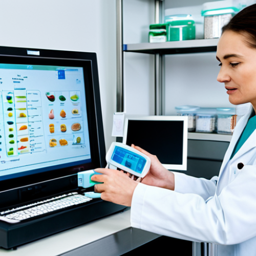 Home 14 **
"A modern food packaging laboratory, with scientists in lab coats examining innovative food packaging. Close-up on a package with integrated sensors displaying freshness data on a digital screen. Background includes lab equipment and charts. Focus on technology and innovation. Fully clothed, appropriate content, safe for work, perfect anatomy, natural proportions, professional, family-friendly, high quality."
**