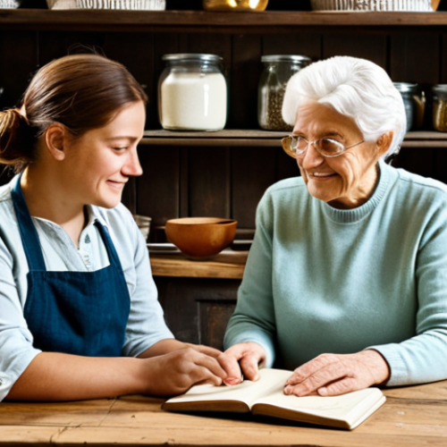 Home 13 Family Recipe Digitization**
"A warm, inviting kitchen scene with a grandmother and granddaughter looking at a laptop displaying a digitized handwritten recipe from an old, worn notebook. Shelves are filled with jars of homemade *conserva* and dried herbs. Both are fully clothed in modest, everyday attire. The setting is a rustic Italian kitchen. safe for work, appropriate content, fully clothed, professional, modest, family-friendly, perfect anatomy, correct proportions, natural pose, well-formed hands, proper finger count, natural body proportions, high quality."
**